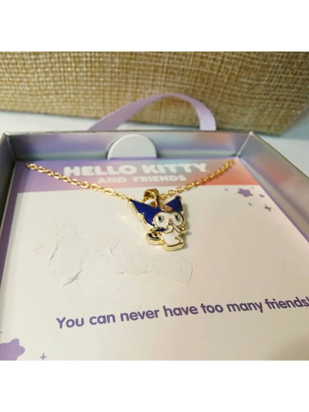 Hello Kitty Friends KUROMI Crystal Purple Enamel Charm Gold Plated Necklace